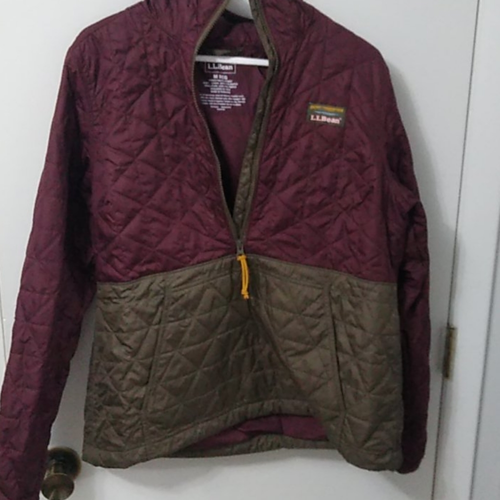 LL Bean Quilted Pullover Hooded Half Zip